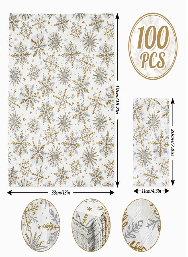 AnyDesign 100 Pcs Christmas Snowflake Guest Napkins Disposable Gold Silver Snowflake Paper Napkins Xmas Dinner Hand Napkin for Christmas Winter Holiday Party Supplies - Image 2